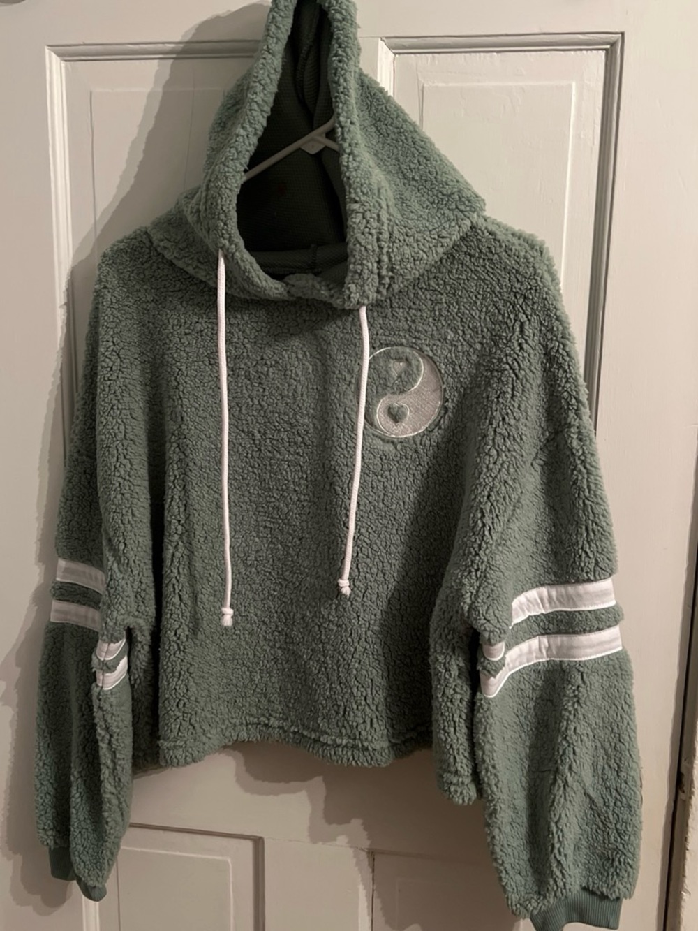 Grayson Threads Sage Green Sherpa Hoodie with White Accents